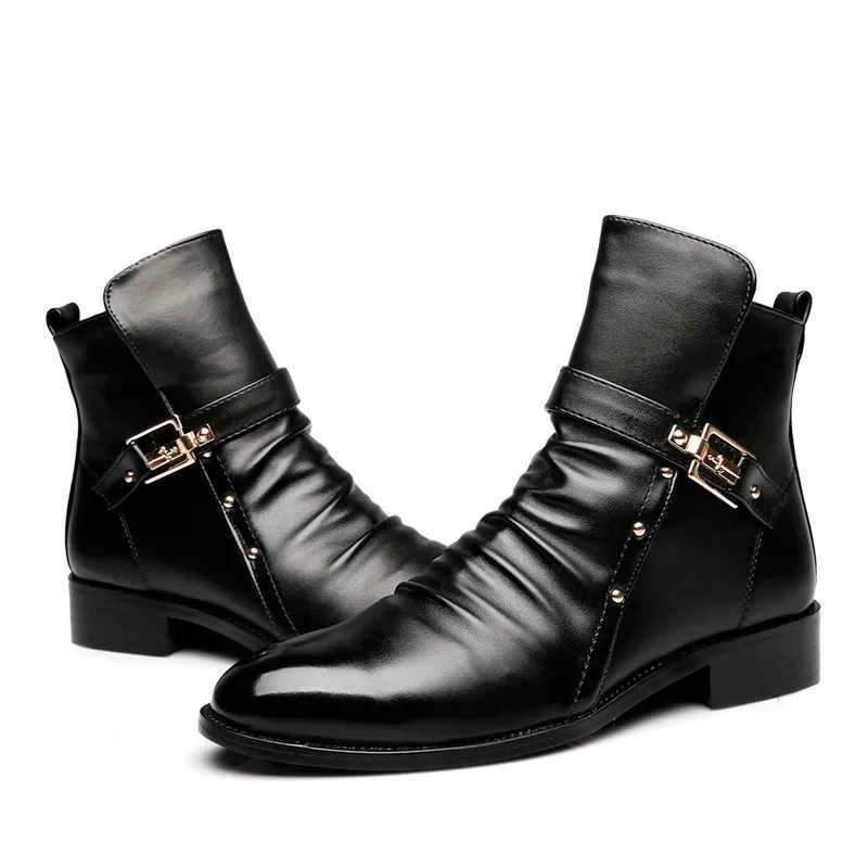 Luxury Mens Chelsea Boots Fashion Pointed Toe Mens Boots High Quality Business Casual Shoes Leather Men Motorcycle Boots Z250303