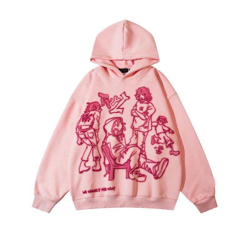 2023 Y2K Streetwear Pink Hoodie Sweatshirt Funny Cartoon Graphic Autumn Harajuku Anime Hooded Pullover Hip Hop Hipster 250303Z
