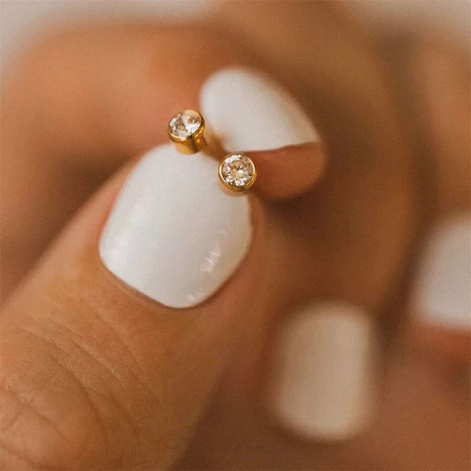 1 Pair/2 Pcs Cubic Zirconia Stud Earrings for Women Gold/ Sier Color Moissanite Earing Set Fashion Jewelry Size 3-8 MM