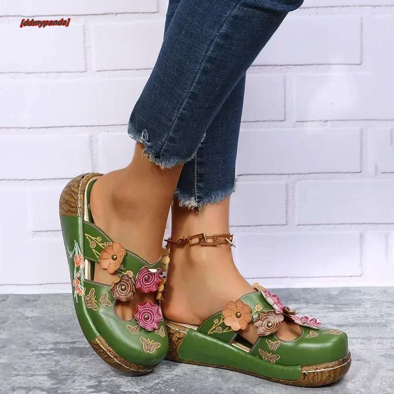 Women's Wedge Mule Shoes, wer Decor Cut-out ral Print Slide Sandals, Tribal Style Slip On Shoes Koningsdag/King's Day #ddmypanda