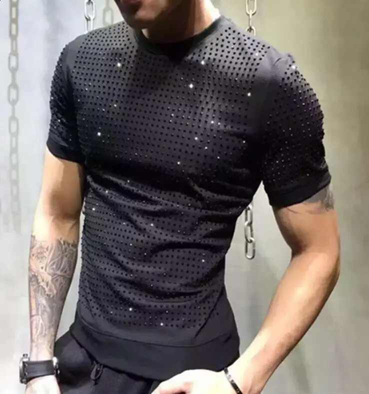 Mens er Rhinestone T-shirt Punk Clothes Drop Hip Hop 250224