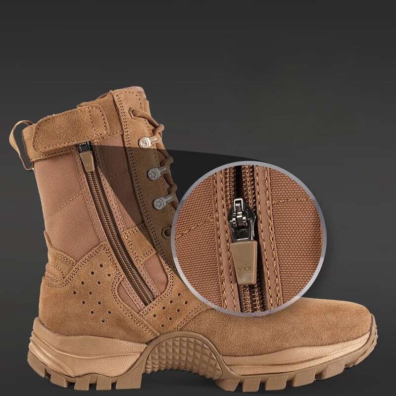 Summer Brown Tactical Combat Men's Ultra Light Mesh Breathable Zipper Work Training Boots Outdoor Climbing Hiking Shoes