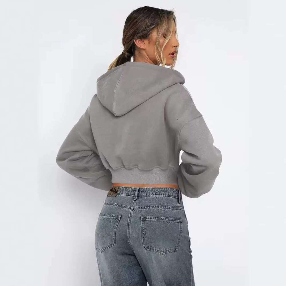 Custom Oversized Cotton Cropped Women Heavyweight Hooded Streetwear Embroidery Sport Style Full Zip Soild Womens Hoodie
