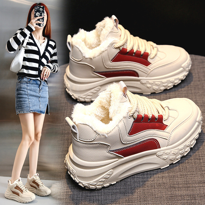Velvet White Shoes 2025 Designer s New Winter Sports And Leisure High Top High Rise Thick Velvet Women's Outdoor Sports And Leisure Warm Shoes