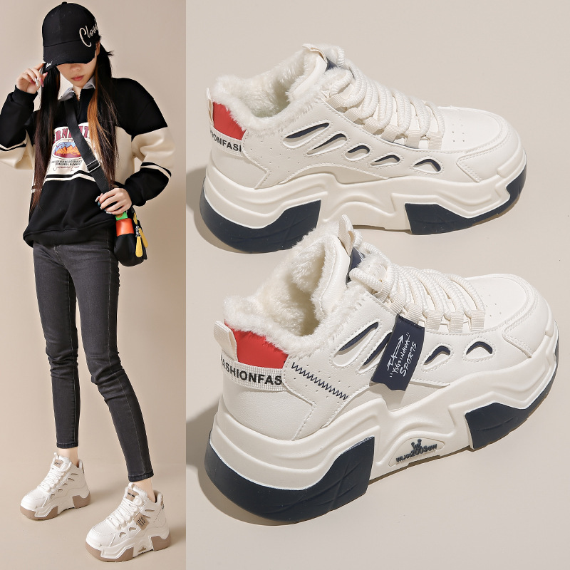 Plush High Top 2025 New Product Designer Warm And Plush Anti Slip Casual Height Increasing Cotton Shoes For Women Fashion Sports Short Boots