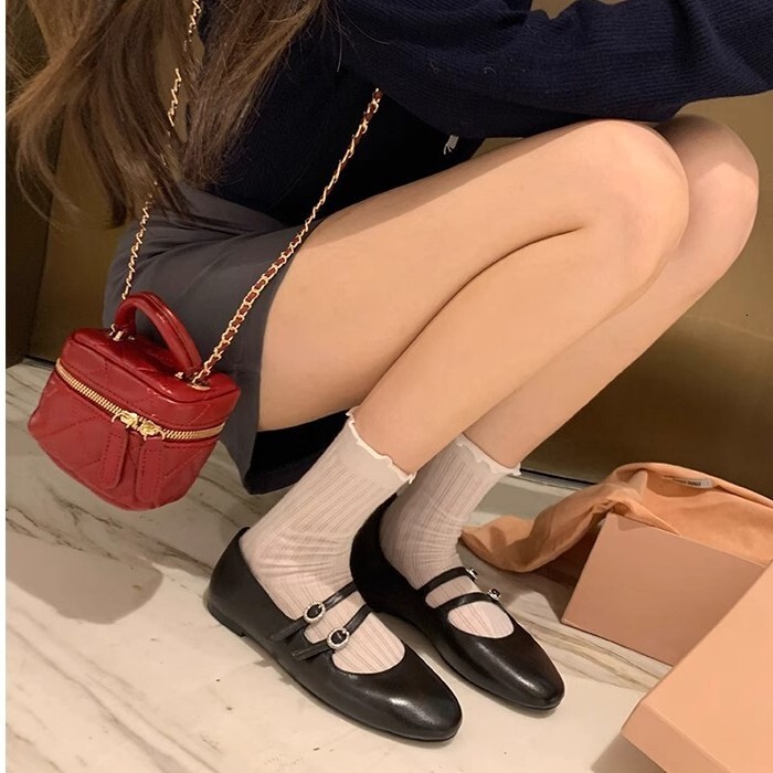 Instant Grape Mom Same Cute Round Head Diamond Double Buckle with Commuter Small Low Heel Mary Jane Single Shoe