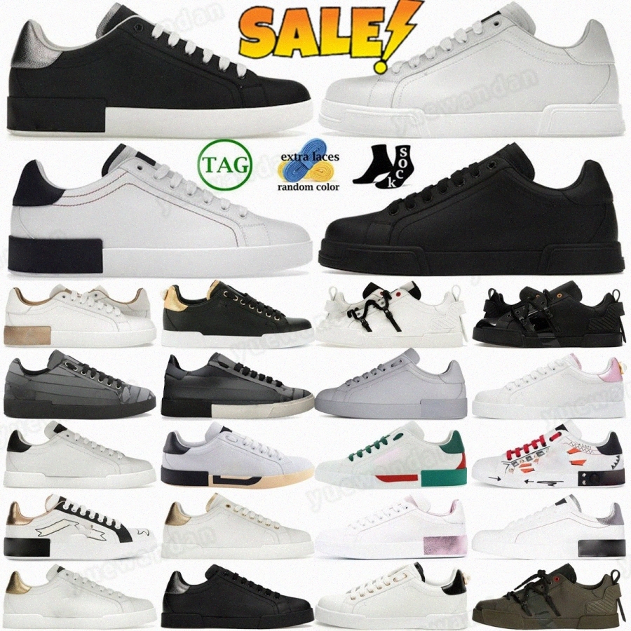 designer sneakers Portofino shoes mens shoe Classic Black White Silver Strapped Crown Patch Gold Metallic sneaker Grey Pink Embroidery BM4S#