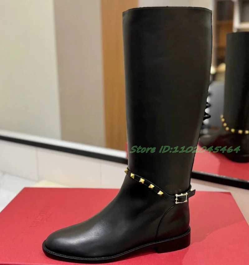 BlackBrown Flat Leather Knee High Boots Soft Womens Round Toe 2024 Winter Pull on Long Boot Luxury Designer Shoes Z250303