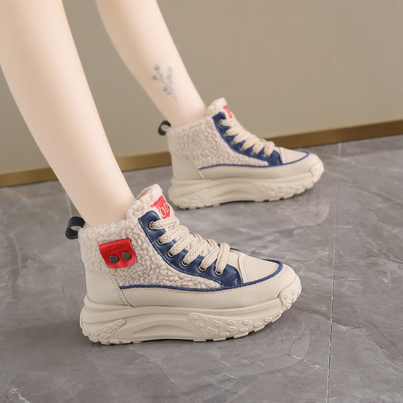 2025 Designer s New Winter Plush High Top Fashionable Women s Height Increasing Thick Soled Sports Warm And Casual Non Slip Short Boots
