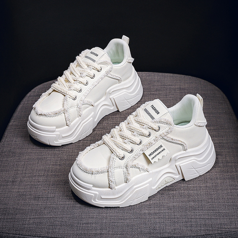 White Shoes Seasonal Designer 2025 New Leather Casual Shoes Fashionable Thick Sole Height Increasing Outdoor Sports Casual Women s Shoes