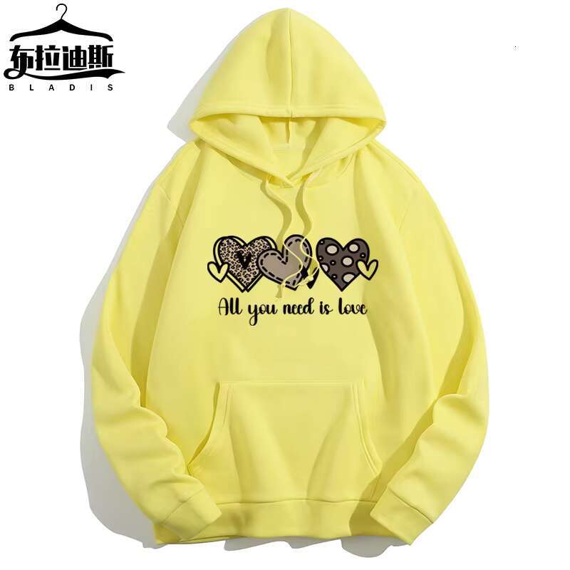 High Quality Heavyweight Pullover Crop Top Hoodie Leopard Heart Letter Print Winter Oversized Casual Loose Women's Hoodies