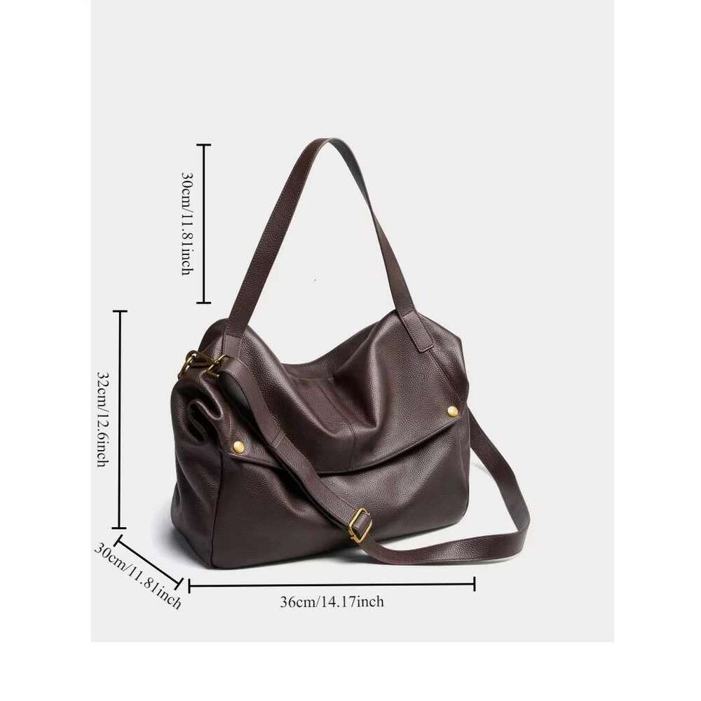 Women's 2025 New Large Capacity Single Shoulder Genuine Leather Tote Bag, Ladies' Casual Handbag European And American Style