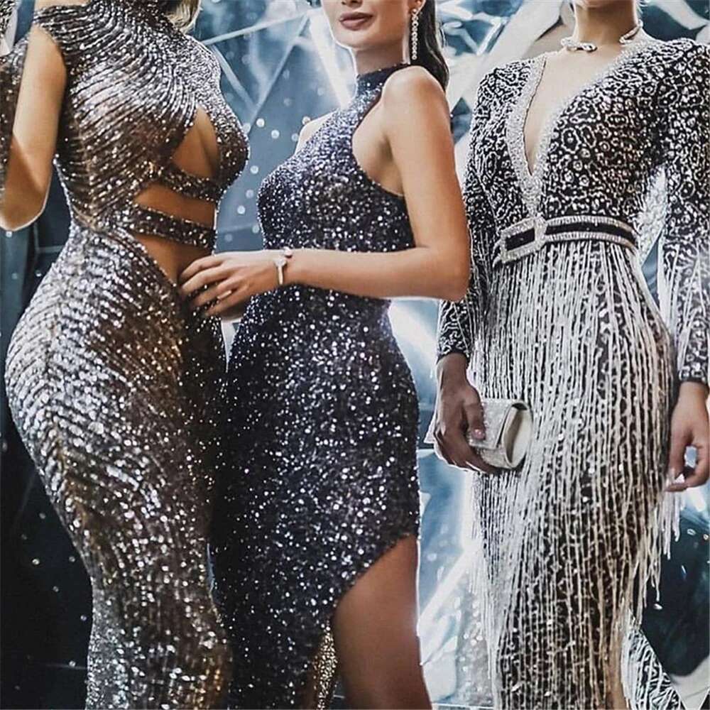 Women's New Birthday Prom Sequined Fringed 1920S Long Elegant Bodycon Rhie Evening Party Dress