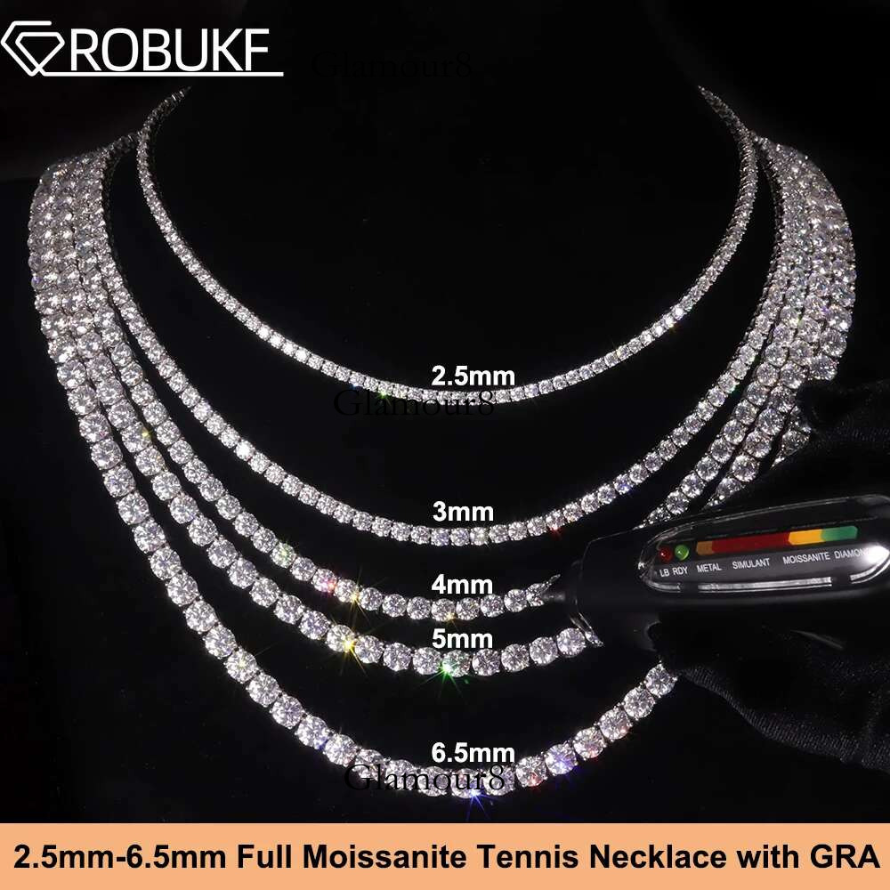 2.5-6.5mm Real Moissanite Tennis Necklace For Women Men D Color Lab Dia S Sier Neck Chain Jewelry With GRA Certificate