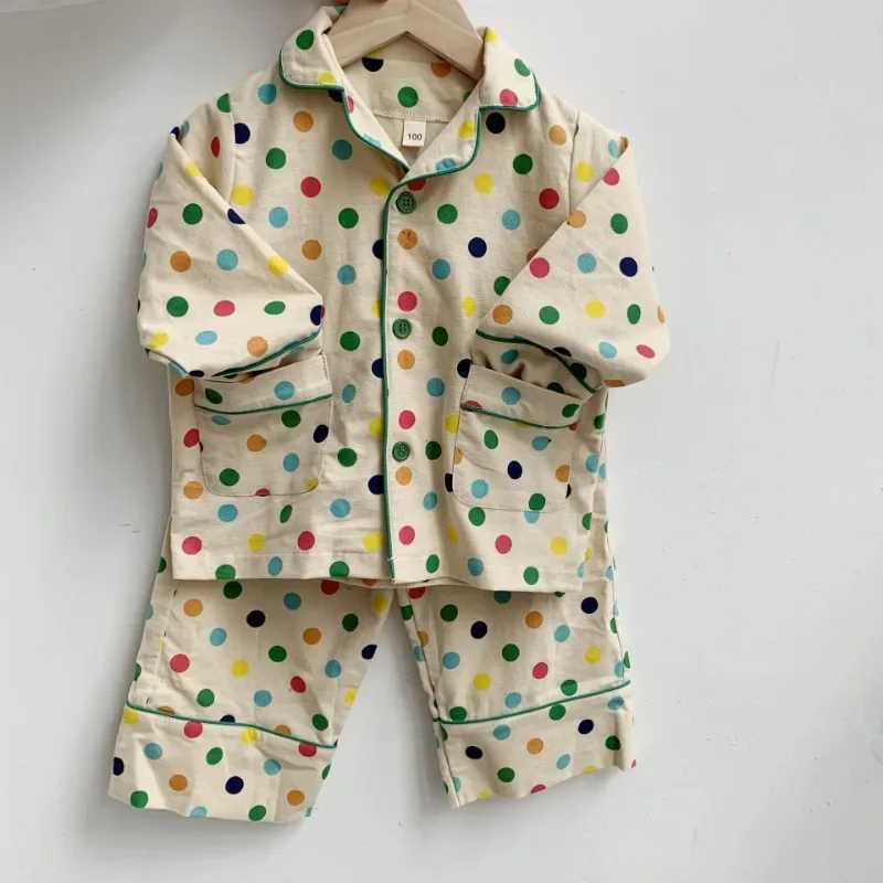Children Turndown Collar Pajama Sets Toddler Kids Cartoon Cute Cotton Pyjamas Set Cardigan Sleepwear Childrens ClothingT250304