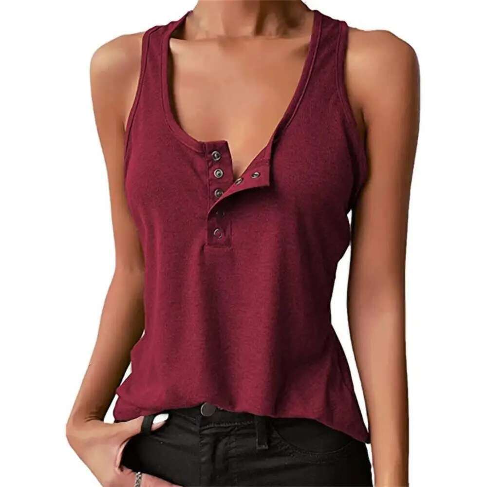 Tops U Women's Neck Women Tank Vest Snap Buttons Ribbed Camisole Summer Loose-fitting Stretchy T-shirt For Fiess 2025