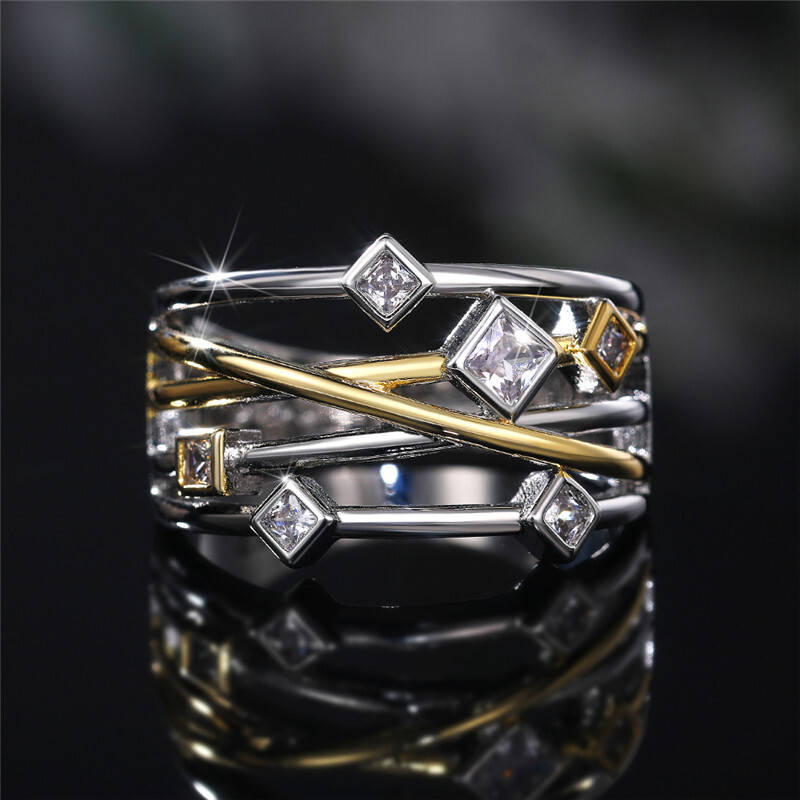 Huitan Geometric Shaped Women Finger Rings for Wedding Party Hollow Out Design Cross Shaped Statement Accessories Female Jewelry