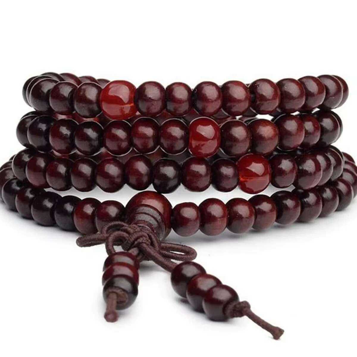 8mm Buddhist Natural Sandalwood Buddha Meditation Wood Prayer Bead Mala Bracelet Women Men 108 Beads Bangles Hanging Decoration