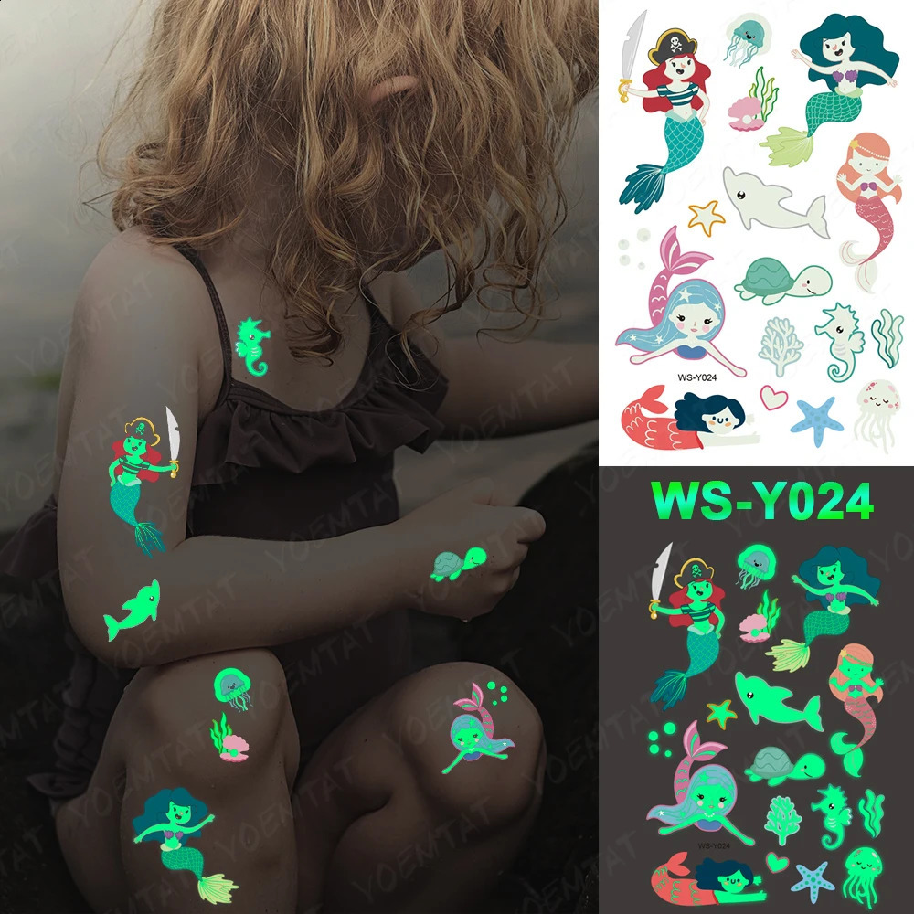 Childrens luminous tattoo stickers unicorn stars temporary waterproof tattoos body art childrens Halloween cartoon 250219