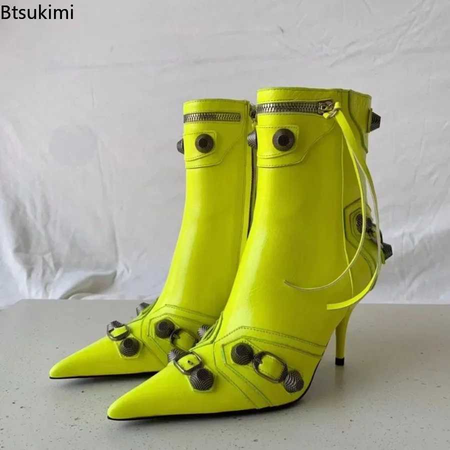 Womens sexy club party leather boots luxury style Pointed toes thin high heels womens autumn and winter ankle boots 34-46 Z250303