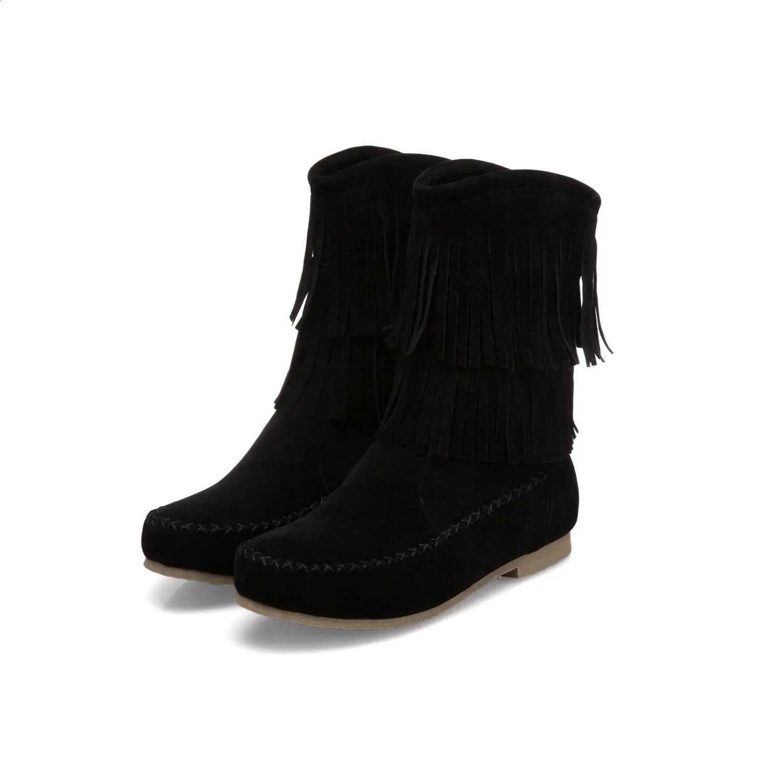 Big Size Shoes Woman Boots-Women Winter Footwear Flat Heel Round Toe Luxury Designer Large Size 2024 Ladies Mid-Calf A Z250303