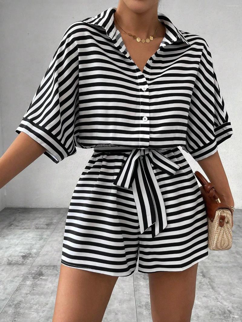 Women's Tracksuits Summer Set For Casual Loose Comfortable Outfit Fashion Striped Batwing Sleeve Shirt Top Shorts 2-piece Sets Woman