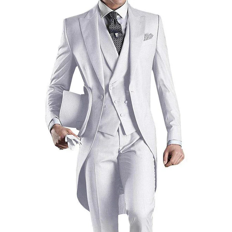Grey Wedding Mens Tail Coat 3piece Groom Evening Dress Formal Promotion Set Clothing 250303