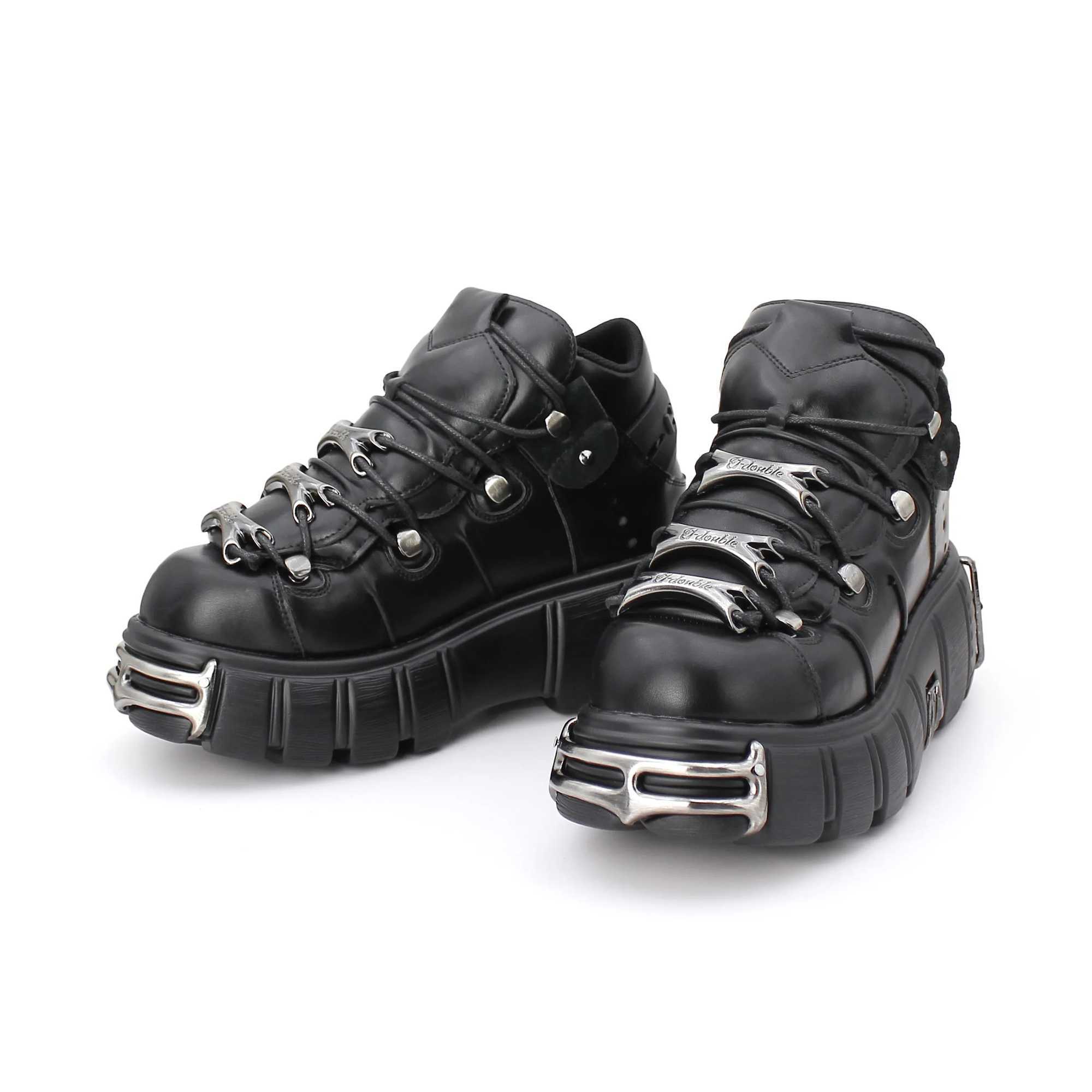 2024 NEW Punk Style Women Shoes Lace-up heel height 6CM Platform Shoes Woman Gothic Ankle Rock Boots Metal Decor Woman Sneakers Z250303