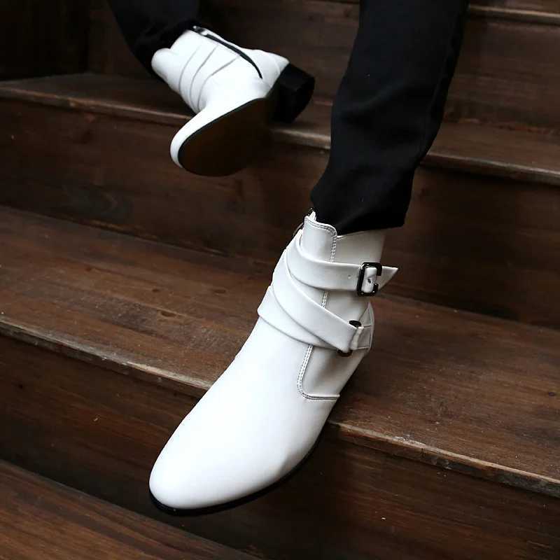 Luxury Leather Chelsea Boots Men Designer White Dress Boots Men Casual High top Buckle Strap Formal Shoes Men Motorcycle Boots Z250303
