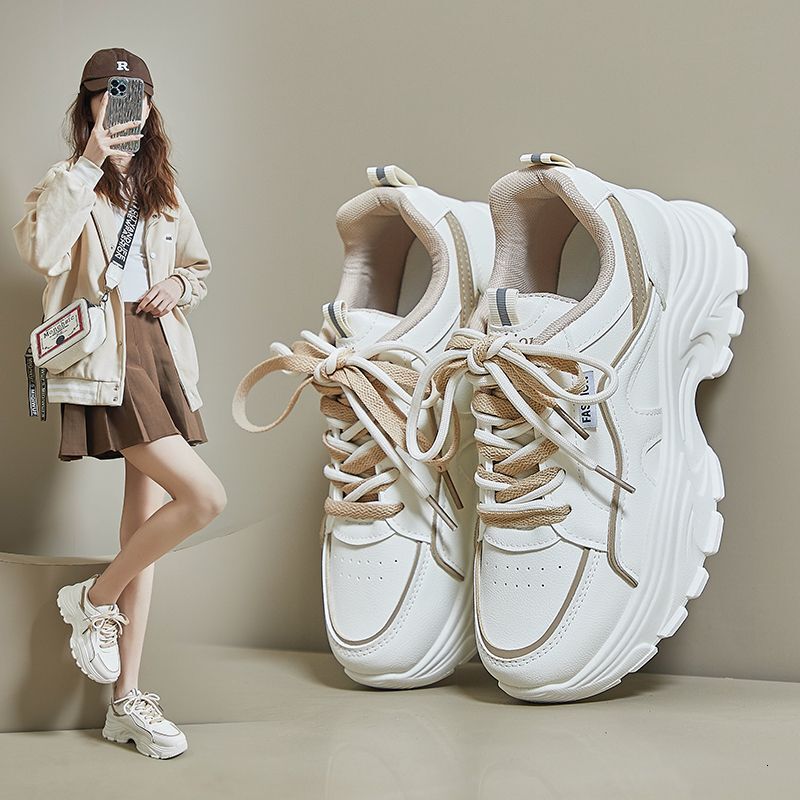Spring designer's new lightweight casual white shoes height increasing thick soled women's shoes leather breathable fashion multifunctional 