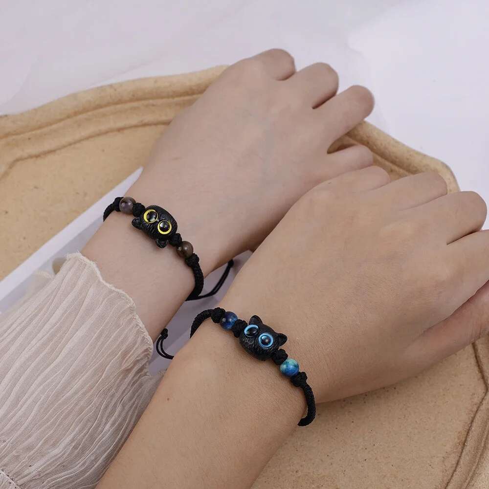Cute Big Eye Cat Bracelets for Women Cartoon Enamel Animal Pendant Hand Chain Kids Boudoir Couple Bracelet Jewelry Gift