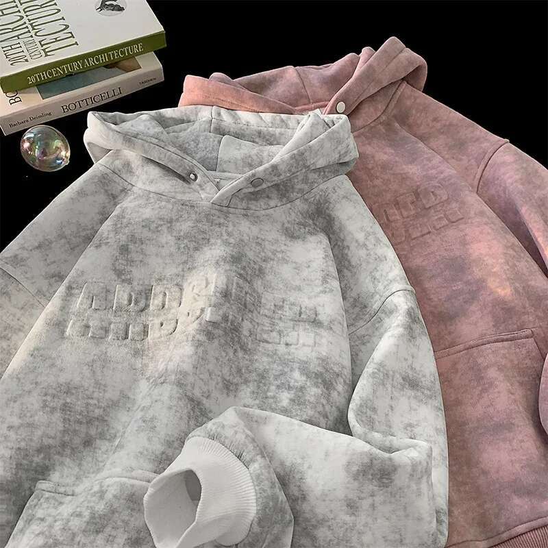 Tie-Dye Hoodies Hipster Street Distressed Pullover Emed Letter Design Loose Fit Hooded Sweatshirt Men Women Hoodie