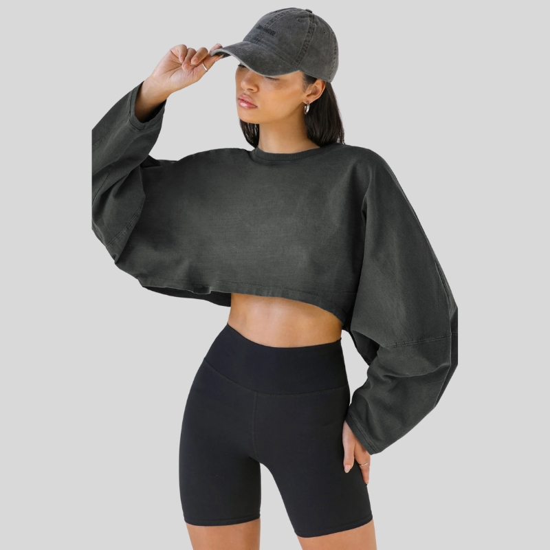 New open-button crew neck sweater European and American women's clothing short sports bottoming shirt T-shirt knitted sweater long-sleeved top