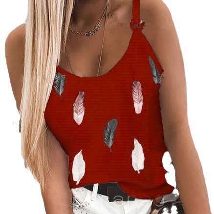 Women Wear 2025 New Pattern Fashion T-Shirt Summer Casual Feather Print Sleeveless Tank Tops Camisole Coat