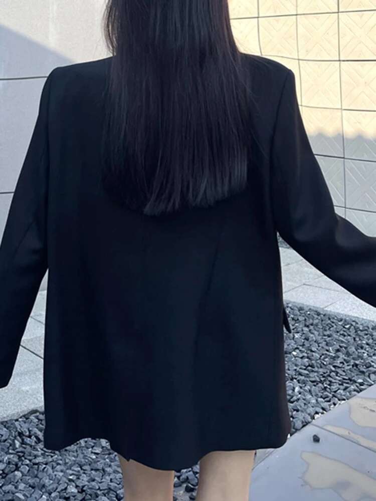 EAM Women Black Big Size 3D Roses Blazer New Lapel Long Sleeve Loose Fit Jacket Fashion Tide Spring Autumn 2025 30A3059