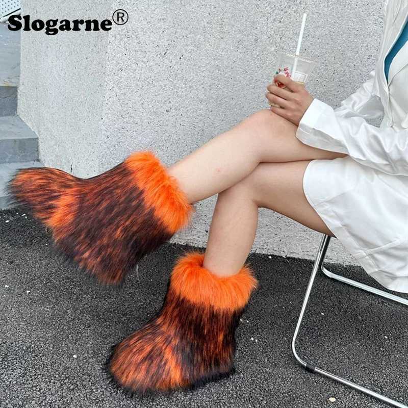 Winter shoes for women fluffy artificial raccoon fur leather boots for winter girls newly launched warm snow boots luxurious shoes Fahsion fur leather