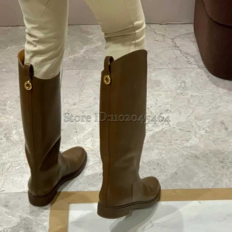 Hot Sale Winter New in Flats Leather Knee High Boots Black/Wine Red Womens Round Toe Knight Boots Luxury Designer Causal Shoes Z250303