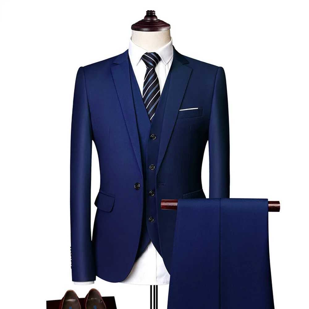 Men Suits For Wedding Elegant 3 Pieces Set Luxury Fashion Classic Full Jackets Vest Pants Blazers Outfit Formal Costume M250303