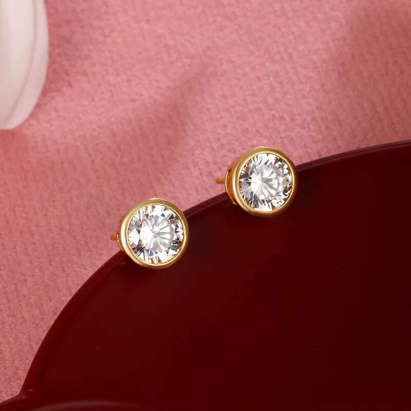 1 Pair/2 Pcs Cubic Zirconia Stud Earrings for Women Gold/ Sier Color Moissanite Earing Set Fashion Jewelry Size 3-8 MM