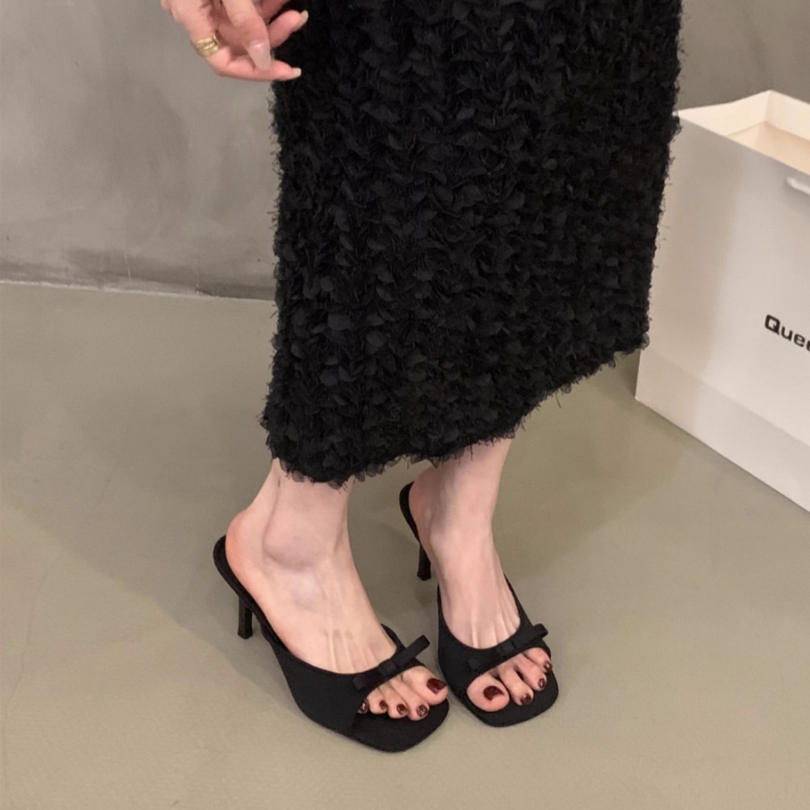 new free shipping designer sandals for womens Fine heeled sandals pink black sliver leopard print Summer new square headed fairy bow high-heeled slipp