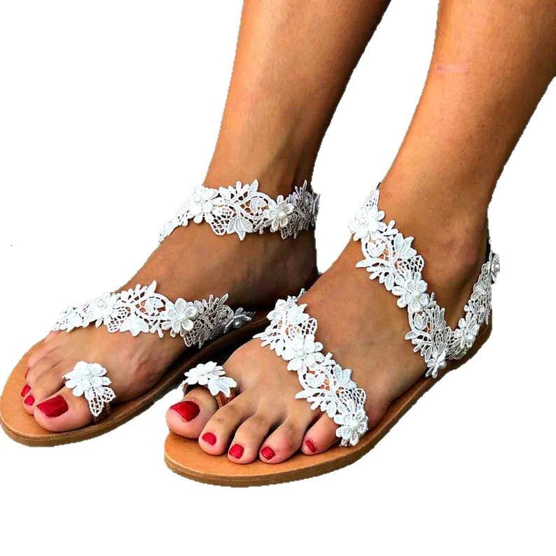 Designer Fashion Trend Bohemian Summer Big Flower Beach Shoes Size 43 Sandals Women's Shoes