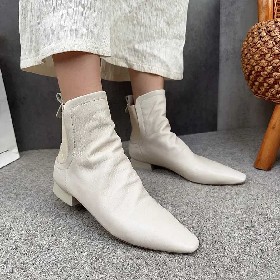 Birkuir Pointed Toe Ankle Boots for Women Elastic Band Genuine Leather Bottas Mujer Loafers Luxury Womens Soft Thick High Heels Z250303