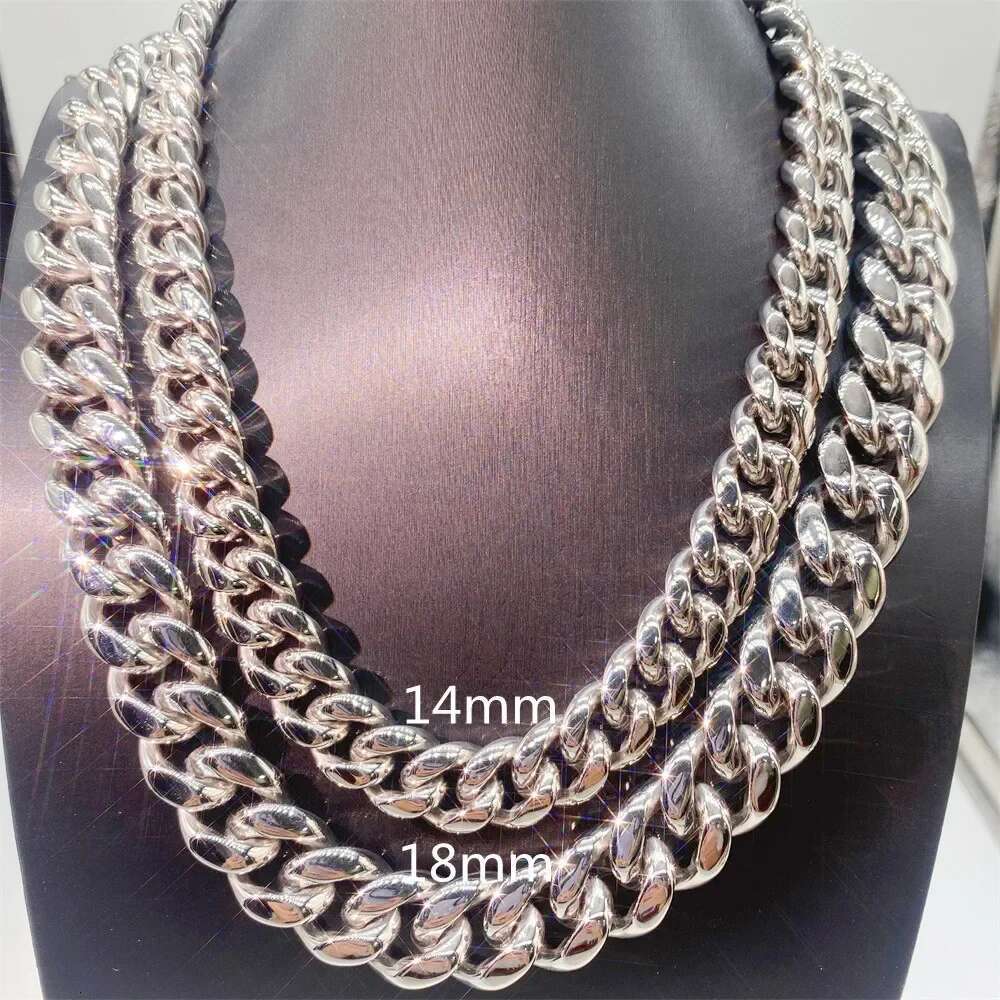 10MM Moissanite Sliver Buckle Stainless Steel Cuban Men's Chain Plated 16K White Gold Bracelet Necklace for Men
