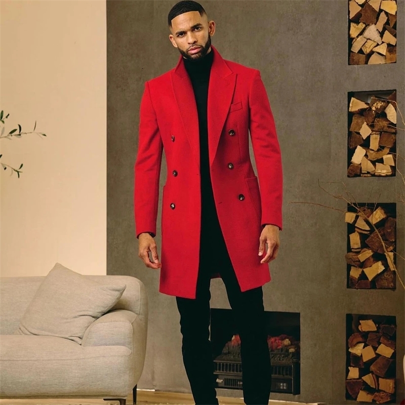 Mens Suits Slim Fit Fashion Peaked Lapel Suits Red Long Jacket Black Pants 2 Pieces Prom Party Wedding Tuxedo Blazer 250213