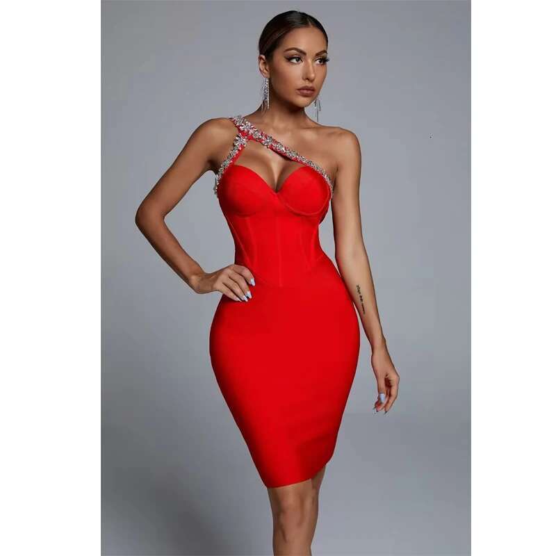 Summer Sleeveless Backless One Shoulder Dia Mini Bandage Bodycon Celebrity Nightclub Party Women's Sg Dresses
