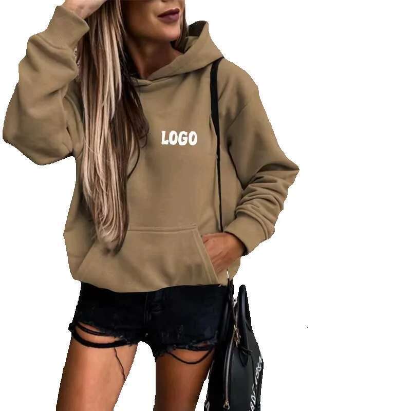 Custom Women's Casual Hoodies Long Sleeve Solid Lightweight Pullover Top Loose Sweatshirt With Pocket No String Hoodie For Women