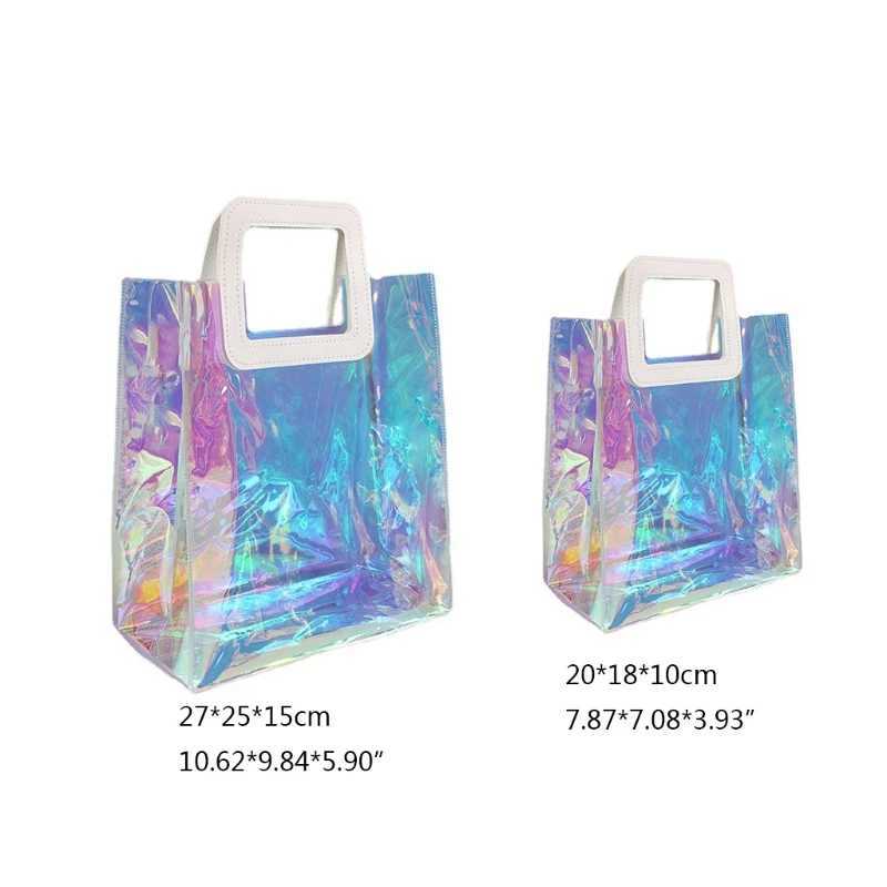 New Arrival Clear Tote Bag Holographic Rainbow Shopping Bag Multi-Use Big Capacity Shoulder Handbag for Work Gym Sports Travel Beach T250303