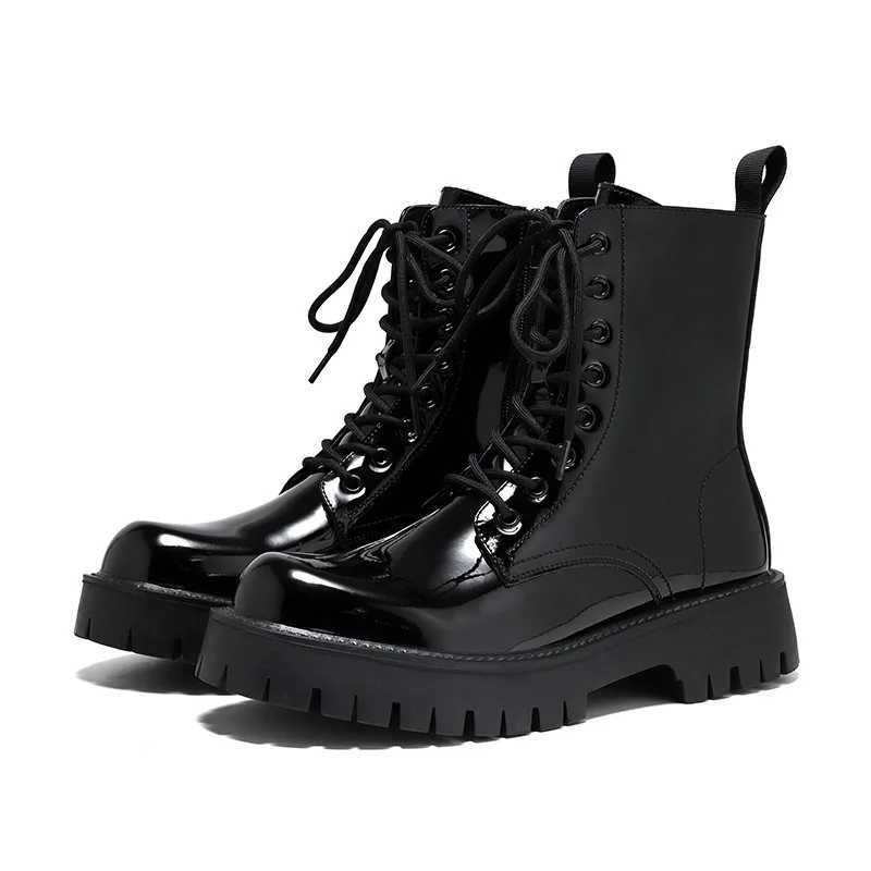 men luxury fashion patent leather boots black tide platform shoes party nightclub high top motorcycle boot cool knight mens boots Z250303