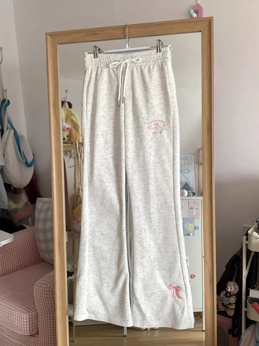 Autumn Winter High Waist Slim Pants Japanese Original Bow Y2k Aesthetic Sweet Girl Sweatpants Pantalones De Mujer w250228