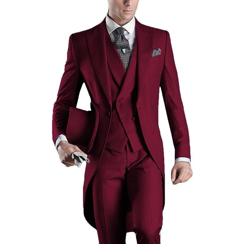 Grey Wedding Mens Tail Coat 3piece Groom Evening Dress Formal Promotion Set Clothing 250303